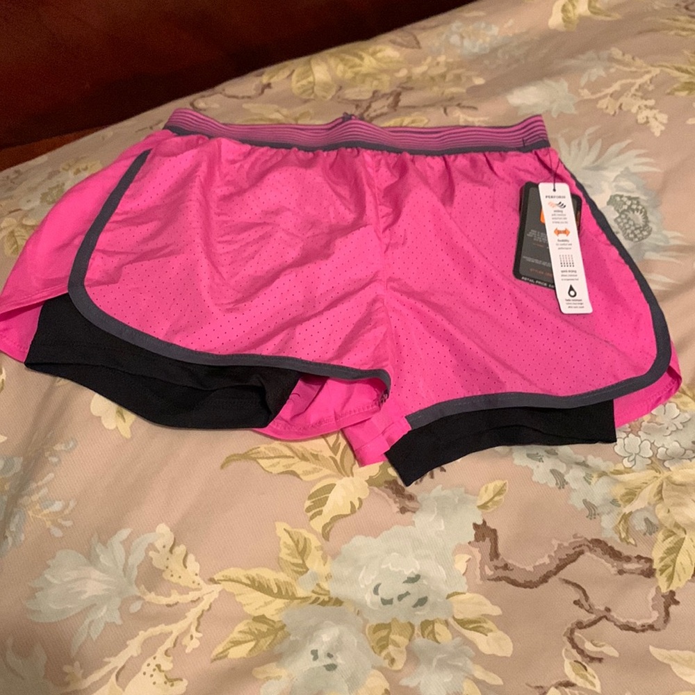 Pink and black workout shorts